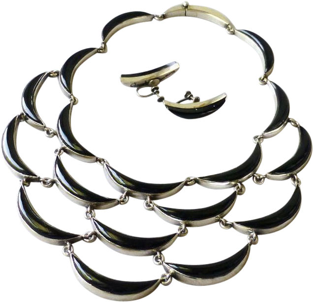 Vintage Antonio Pineda Mexican Sterling Silver & Black Clipart (635x635), Png Download