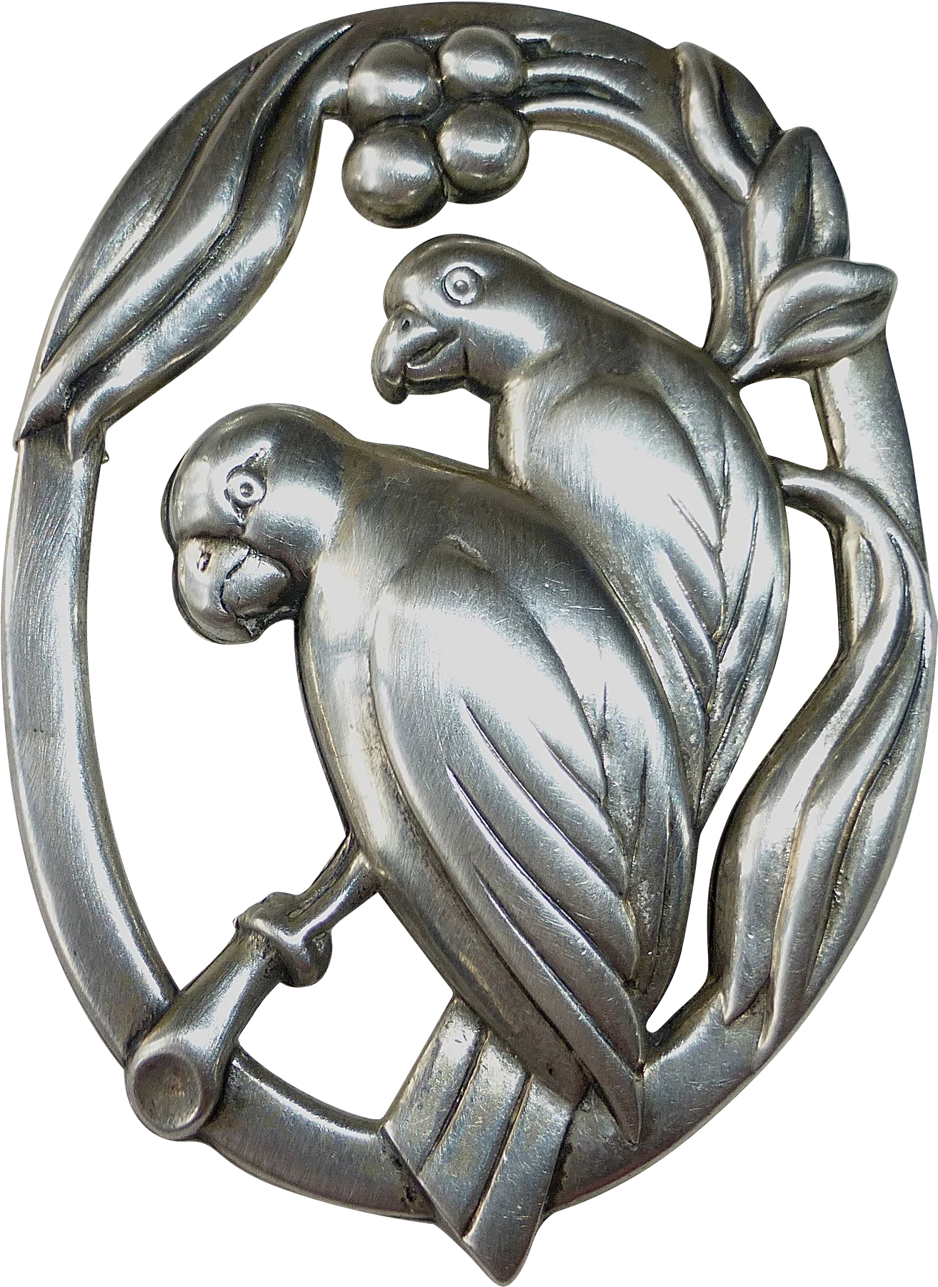 Coro Norseland Sterling Parrots On A Branch Bird Pin Clipart (1800x1800), Png Download