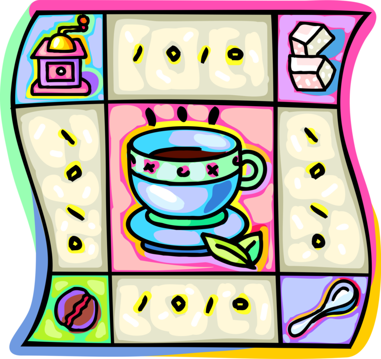 Vector Illustration Of Coffee Cup, Coffee Bean, Sugar Clipart (743x700), Png Download