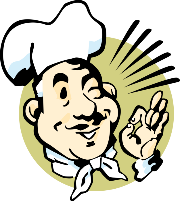 Vector Illustration Of Culinary Chef With White Hat Clipart (626x700), Png Download