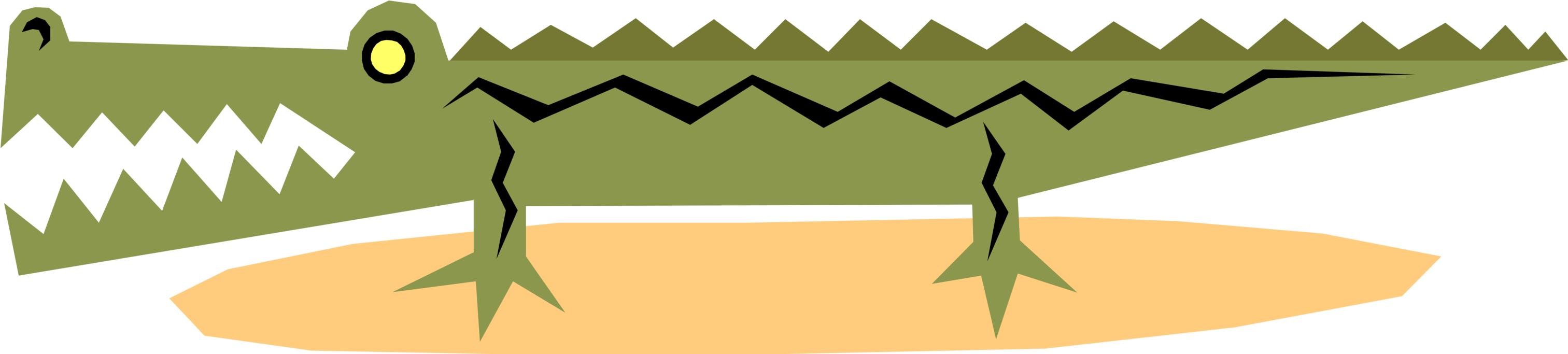 Vector Illustration Of Alligator Tropical Aquatic Reptile Clipart (3024x700), Png Download