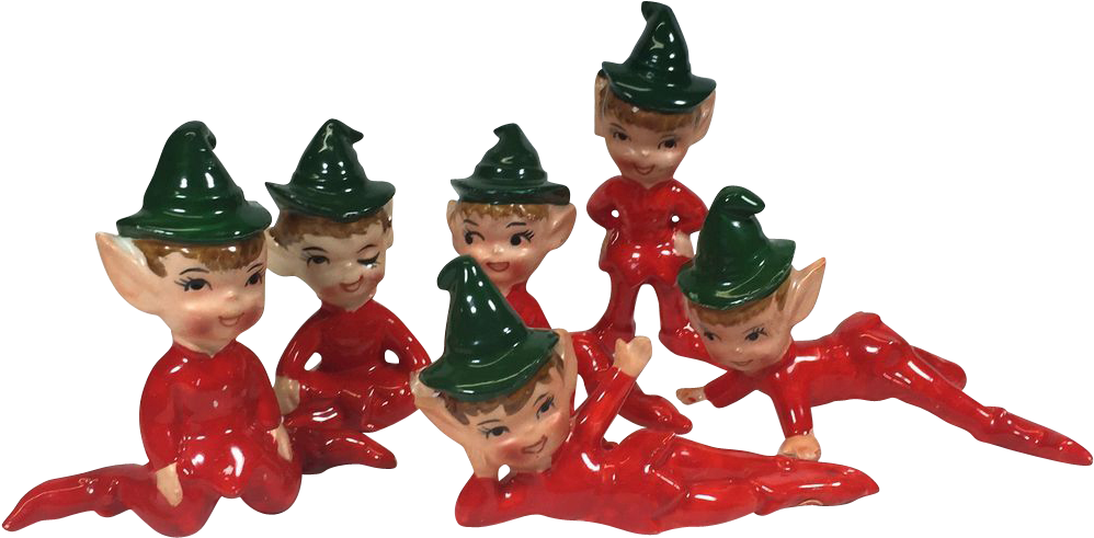 Complete Set Playful Vintage Ceramic Christmas Pixie Clipart (997x997), Png Download