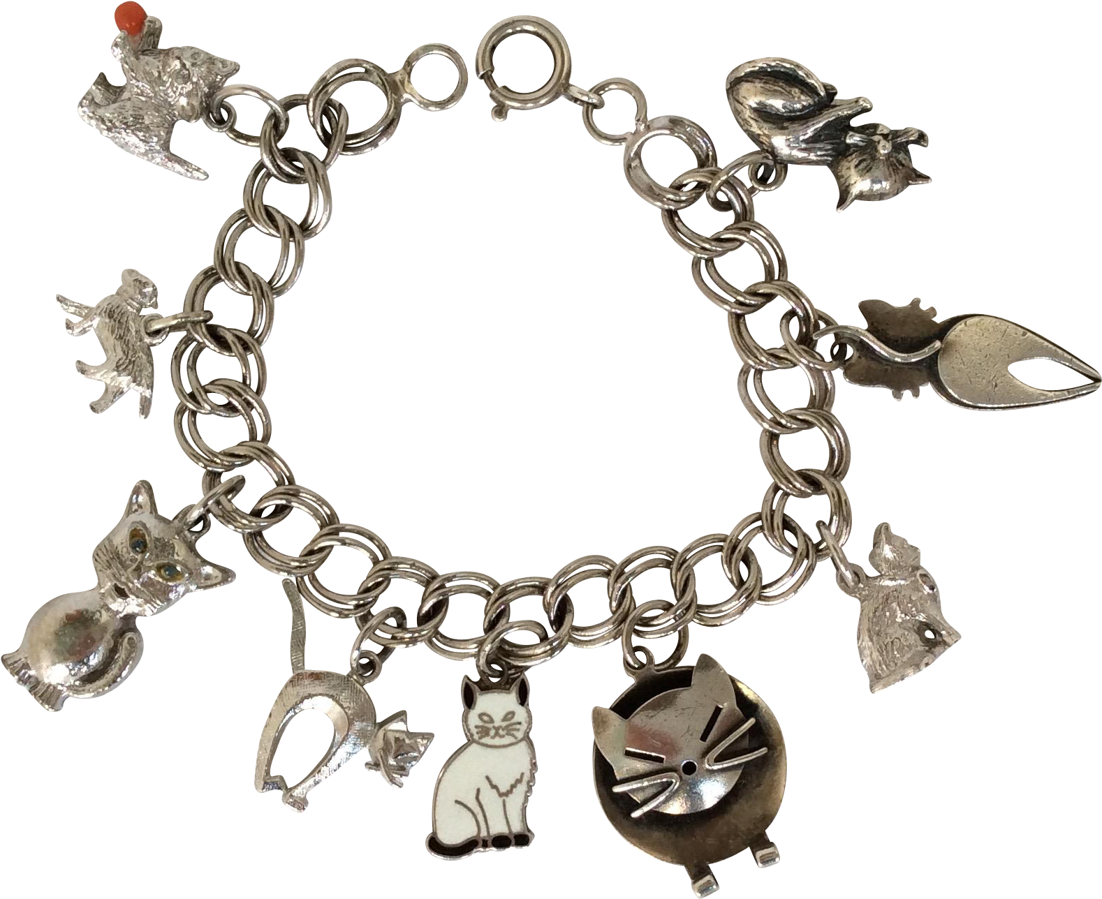 Vintage Sterling Silver Cat Charm Bracelet Clipart Full Size Clipart