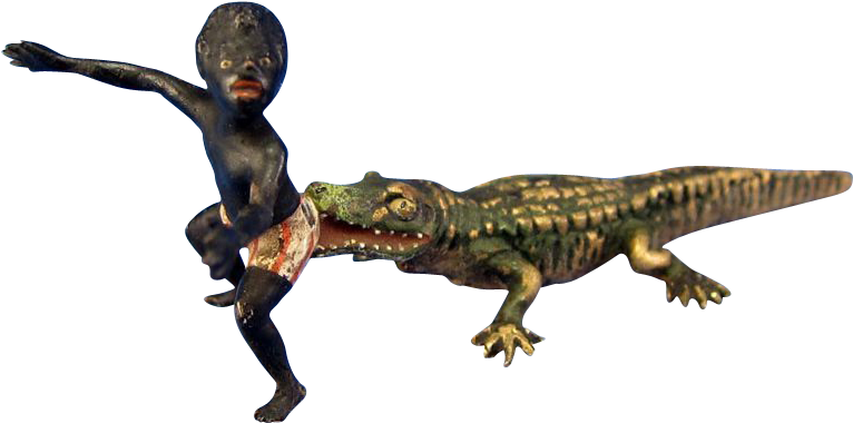Antique Vienna Bronze Cold Painted Black Boy And Alligator Clipart (765x765), Png Download
