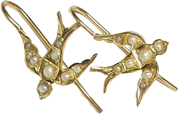 Antique Victorian 15k 15ct Gold Seed Pearl Swallow Clipart (601x601), Png Download