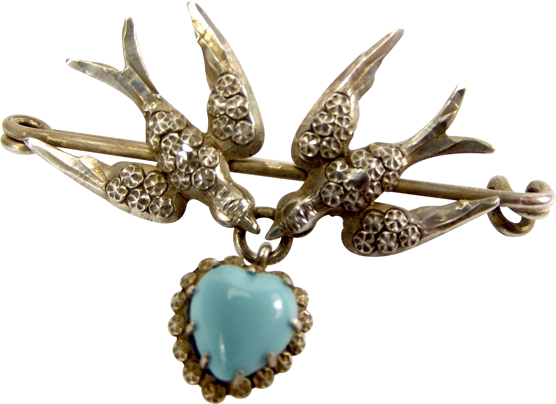 Antique Victorian Silver 2 Swallow Turquoise Col Clipart (1885x1885), Png Download