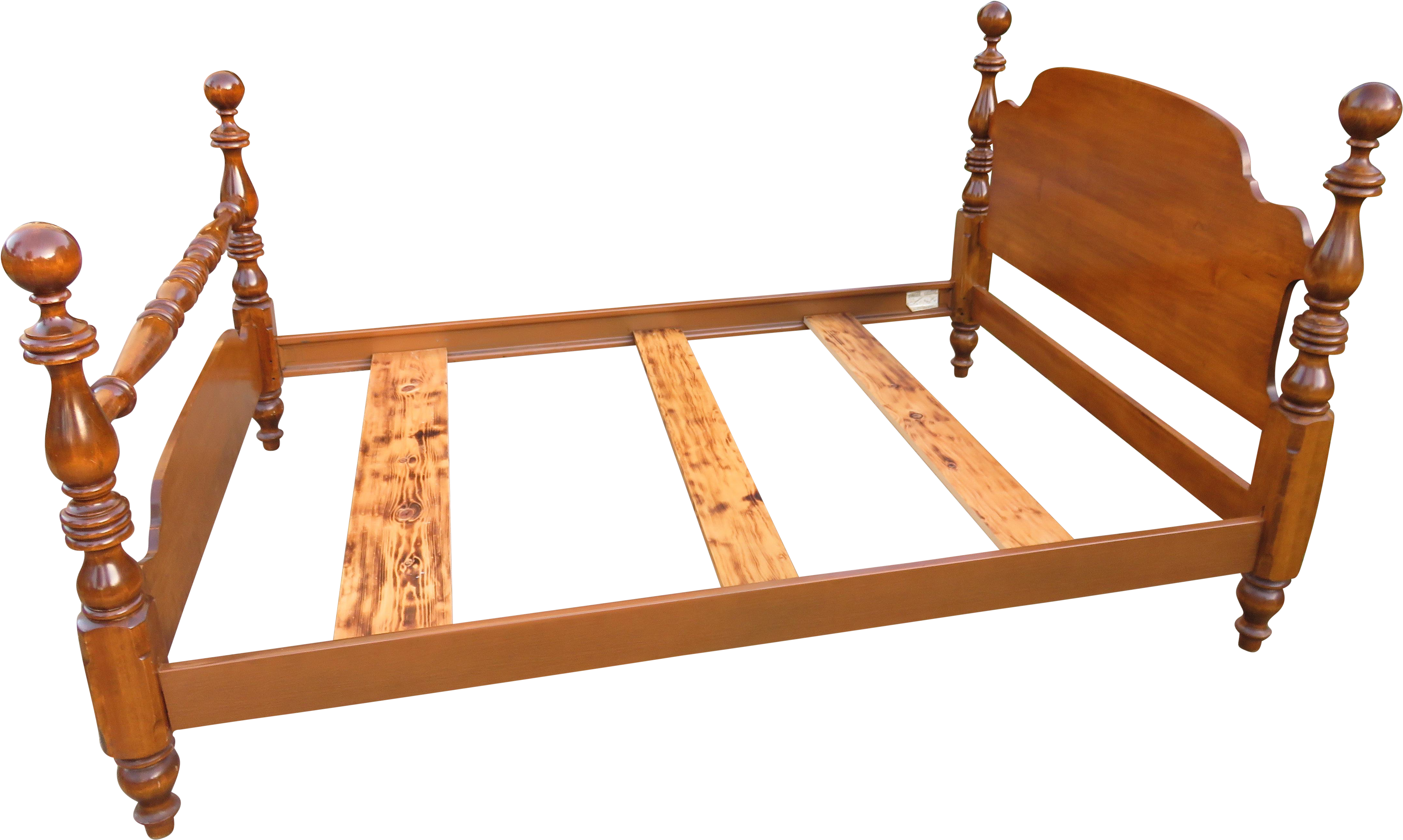 Vintage Ethan Allen Rock Maple Cannonball Double 4-poster Clipart (4826x2889), Png Download
