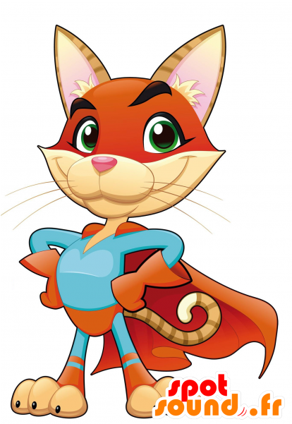 Beige And Pink Cat Mascot In Superhero Costume Clipart (600x600), Png Download