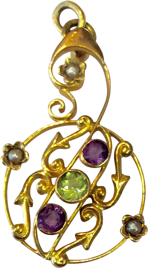 Art Nouveau 9k Gold Suffragette Pendant With Peridot Clipart (865x865), Png Download