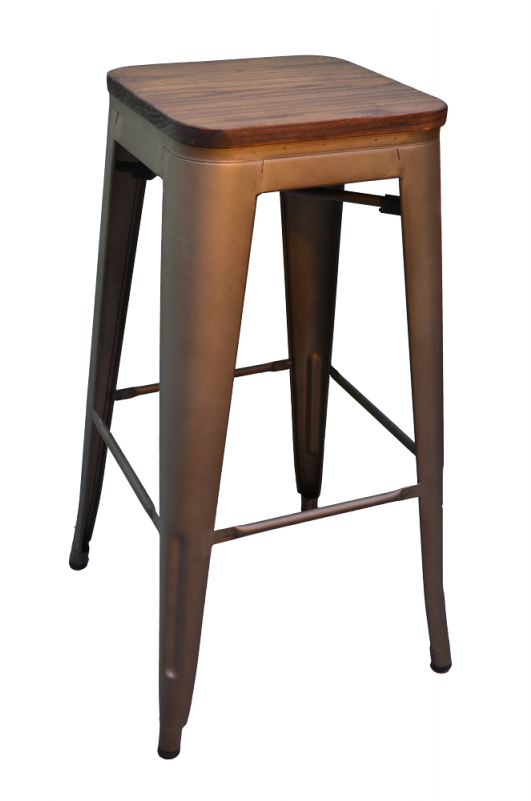 Metal Bar Stool Matt Antique With Dark Wooden Top Clipart (800x800), Png Download