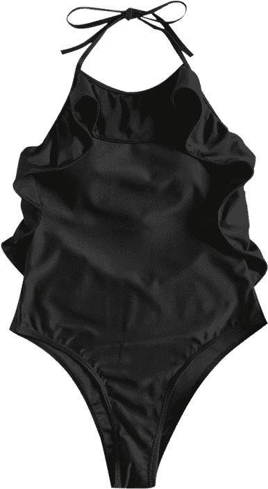 Flounce High Neck Swimsuit Black Onepieces L Style Clipart (558x744), Png Download