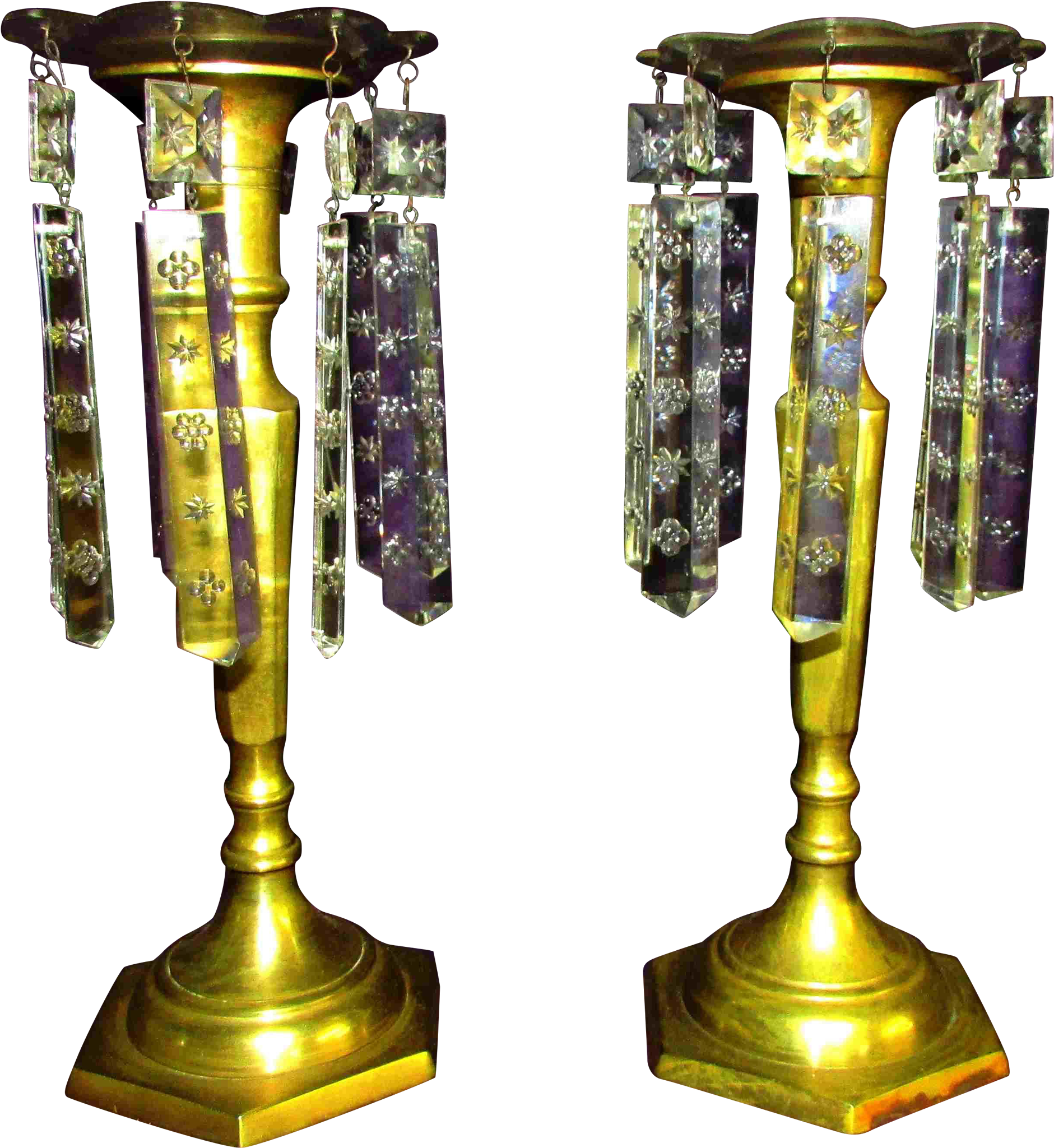Pr Brass Candlesticks With Square Etched Crystal Drops Clipart (2048x2048), Png Download