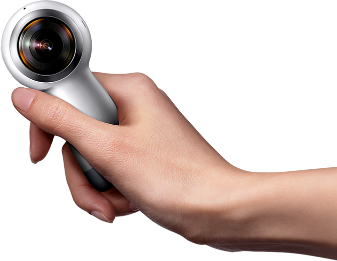 A Hand Holding The Gear 360 Moves From The Right To Clipart (673x521), Png Download