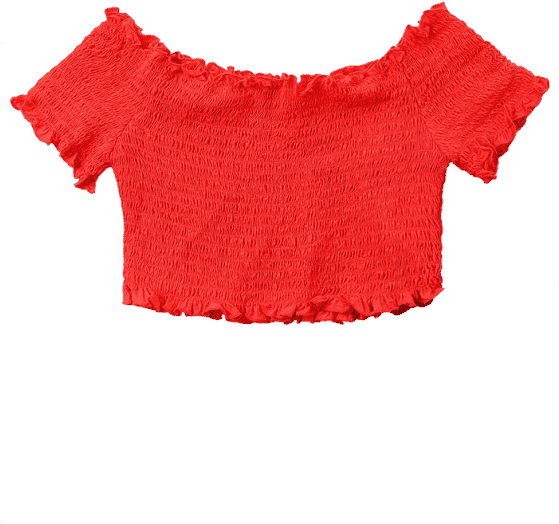 Off The Shoulder Smocked Crop Blouse Clipart (558x744), Png Download