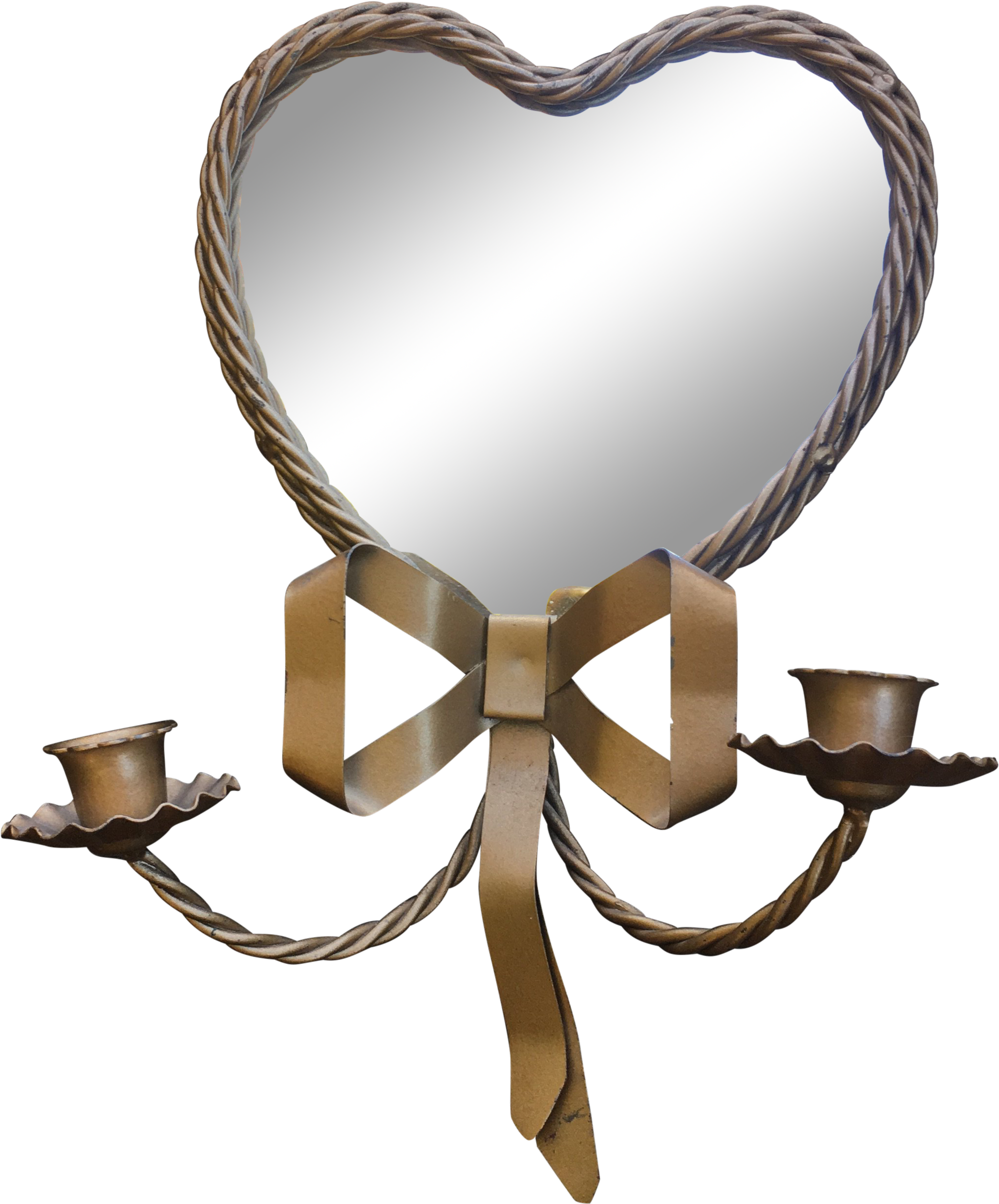 Hollywood Regency Brass Heart Shaped Mirror & Candleholder Clipart (2271x2738), Png Download