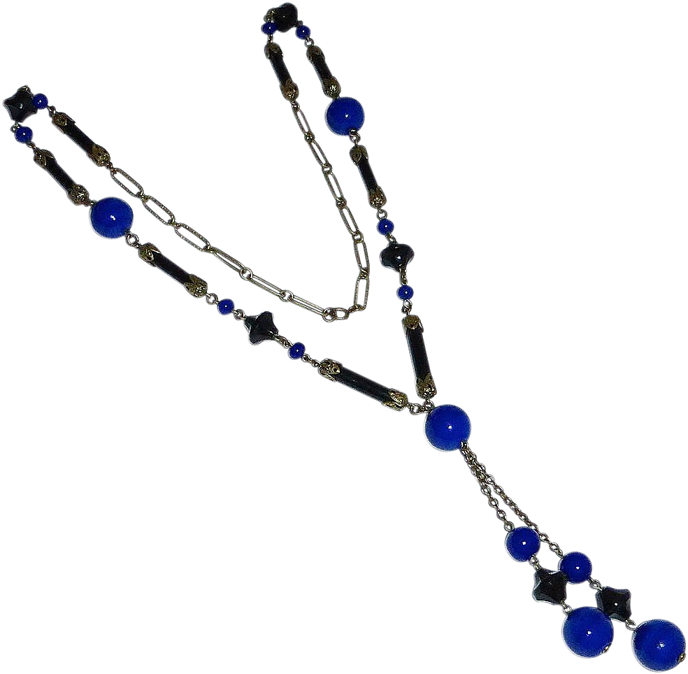 Art Deco Flapper Necklace W Cobalt Blue & Black Glass Clipart (983x983), Png Download