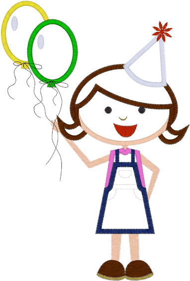 Kids & Balloons Birthday Girl Applique Clipart (567x567), Png Download