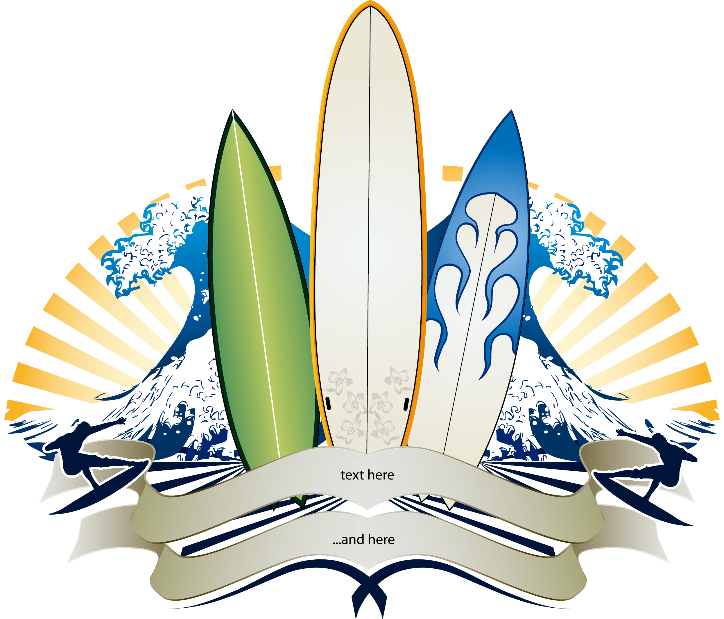 Big Wave Surfing Banner Surfboard Clipart (2492x2129), Png Download