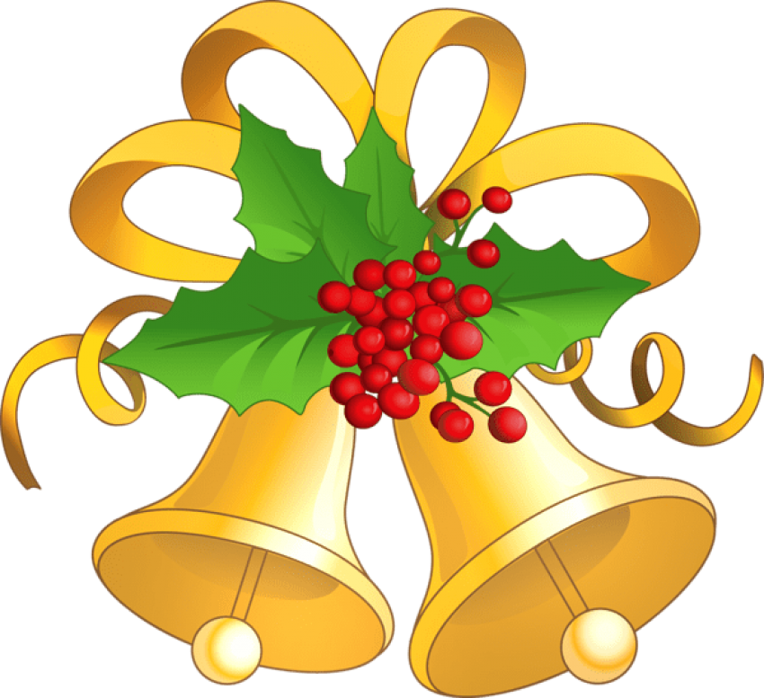 Free Png Transparent Christmas Gold Bells With Mistletoe Clipart (850x777), Png Download