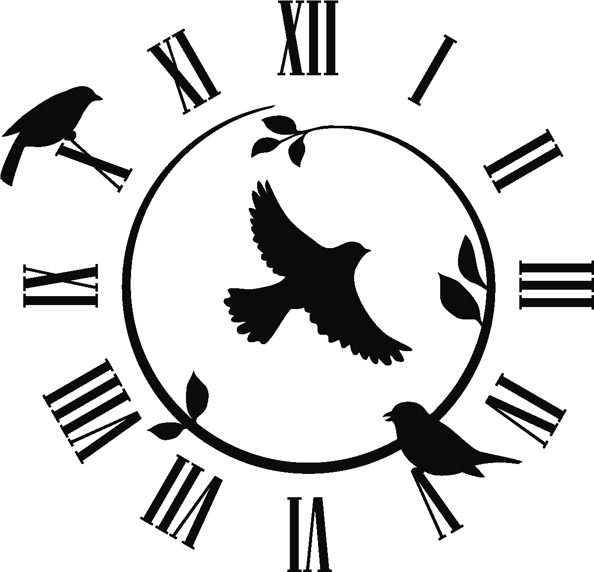 Sticker Horloge Avec Des Oiseaux Ambiance Sticker Horloge Clipart (1200x1200), Png Download