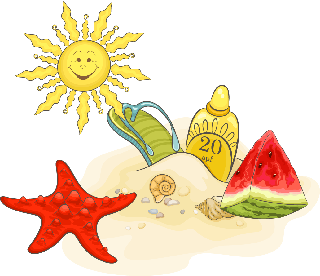 Watermelon Clip Art Sun Vector Material Beach - Png Download (1033x890), Png Download