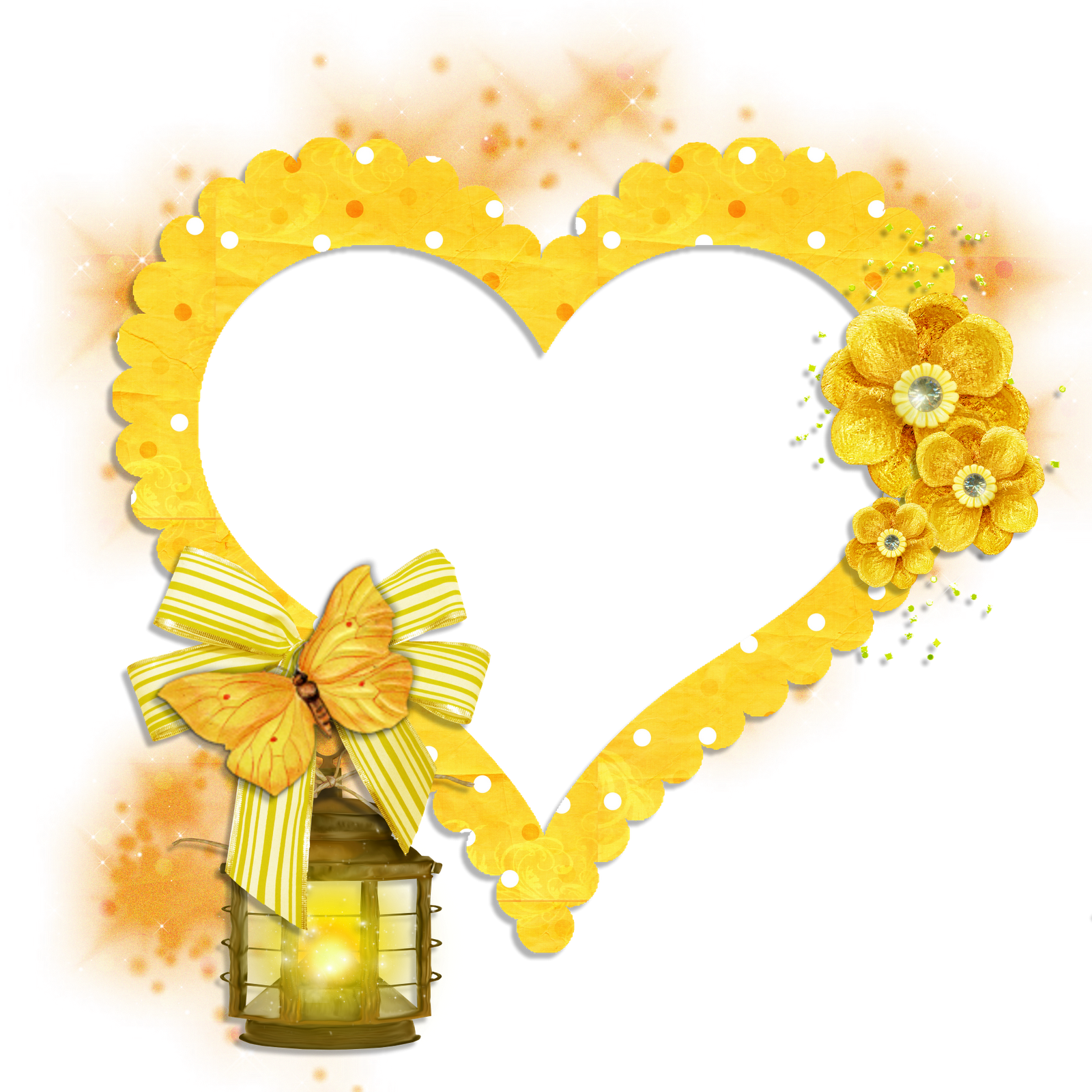 Transparent Frame Yellow Heart With Butterfly Flowers Clipart (1600x1600), Png Download