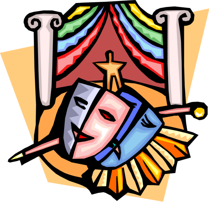 And Masks Vector Image Illustration Of Theatre Clipart (723x700), Png Download