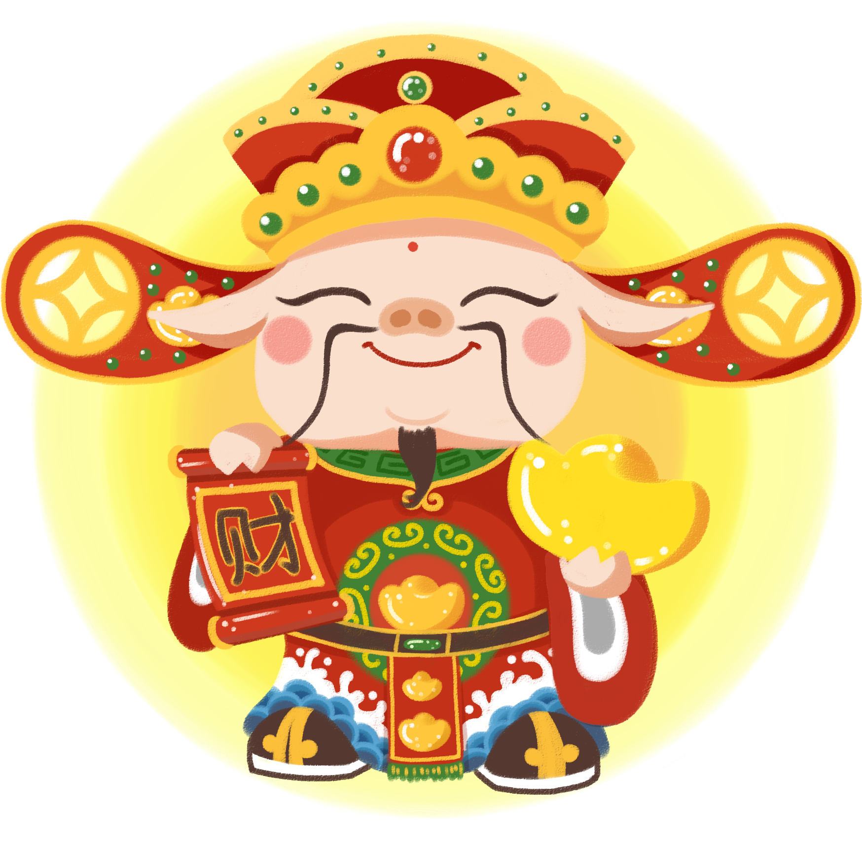 Hand Painted Cute Chinese New Year God Wealth Png And Clipart (2000x2000), Png Download
