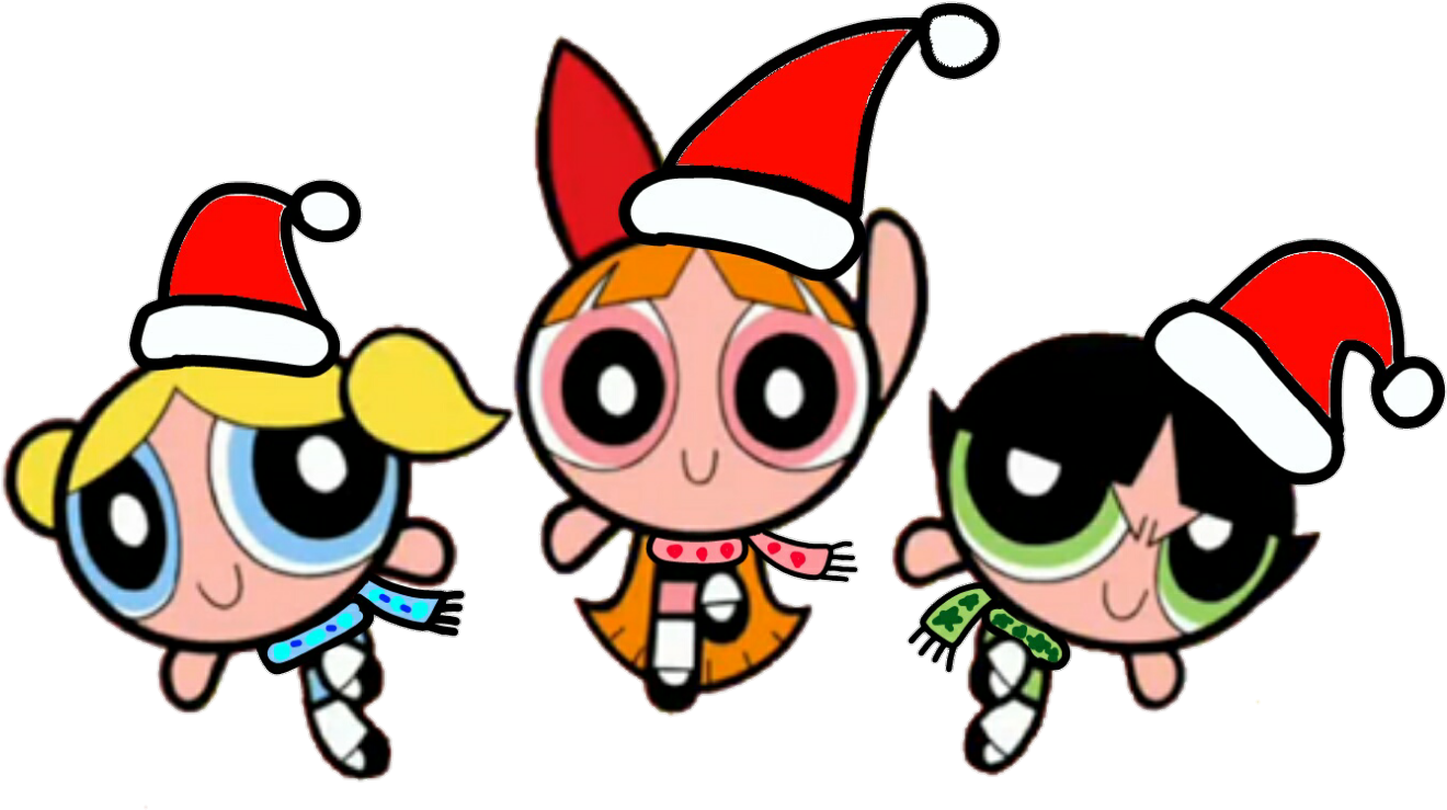 Powerpuff Girls Wear Christmas Hat And Winter Clothes Clipart (1381x778), Png Download