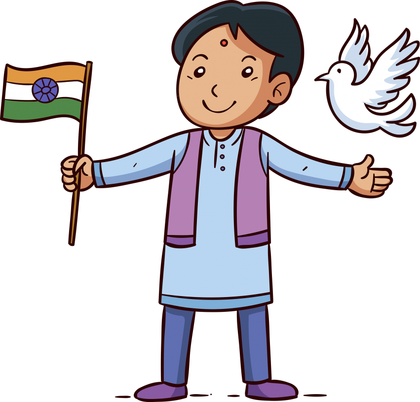 Boy Hanging An India Flag On 26 January Clipart (851x816), Png Download