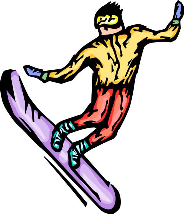 Vector Illustration Of Snowboarder Snowboarding On Clipart (602x700), Png Download