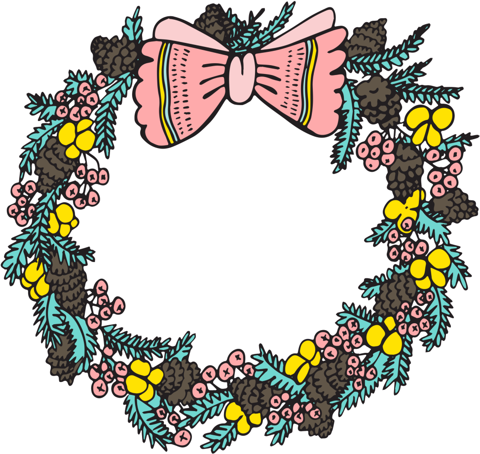Hand Painted Cute Cartoon Wreath Png Transparent Clipart (973x920), Png Download