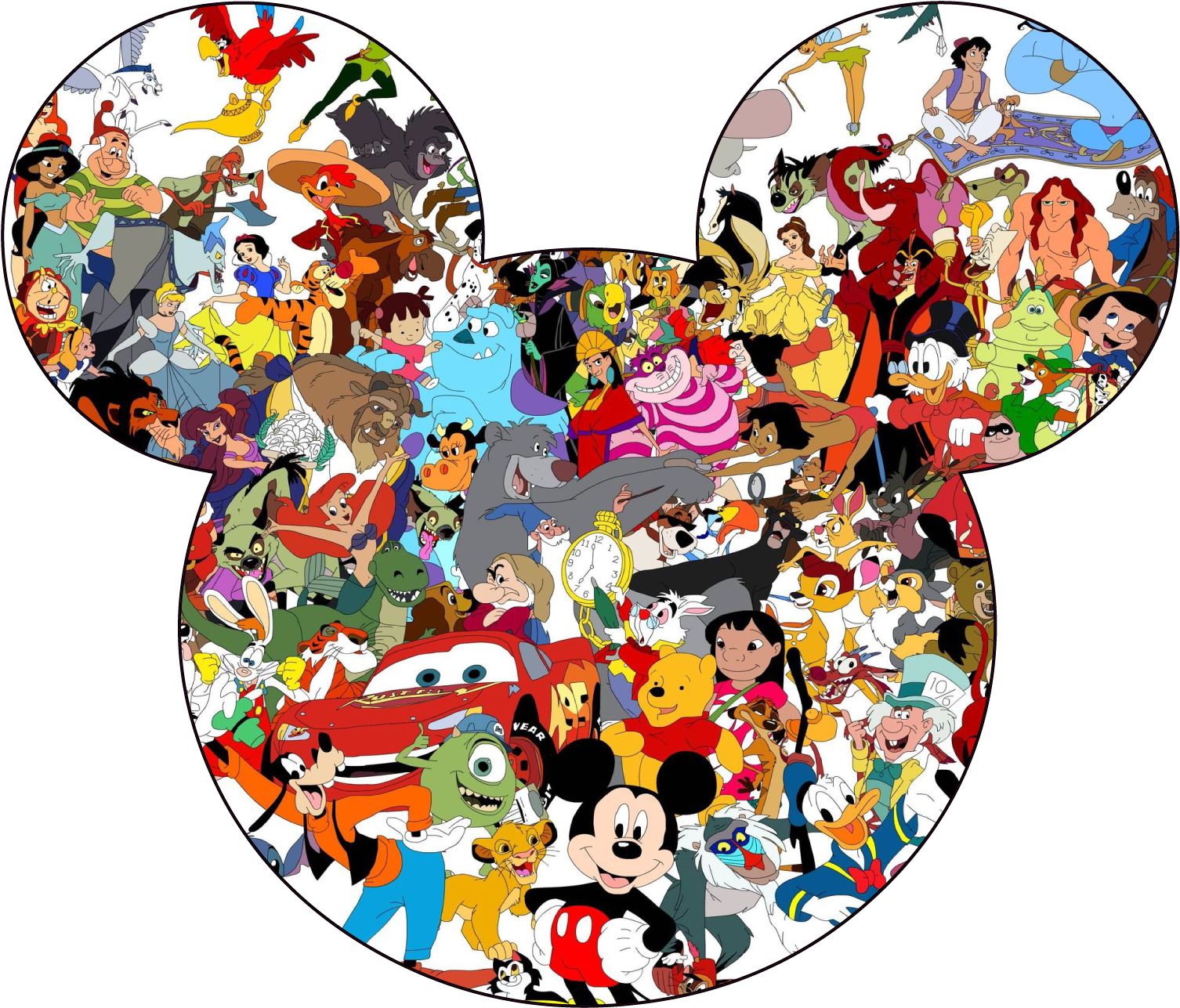 Disney All Characters Mickey Mouse Silhouette Men Women Clipart (1600x1600), Png Download