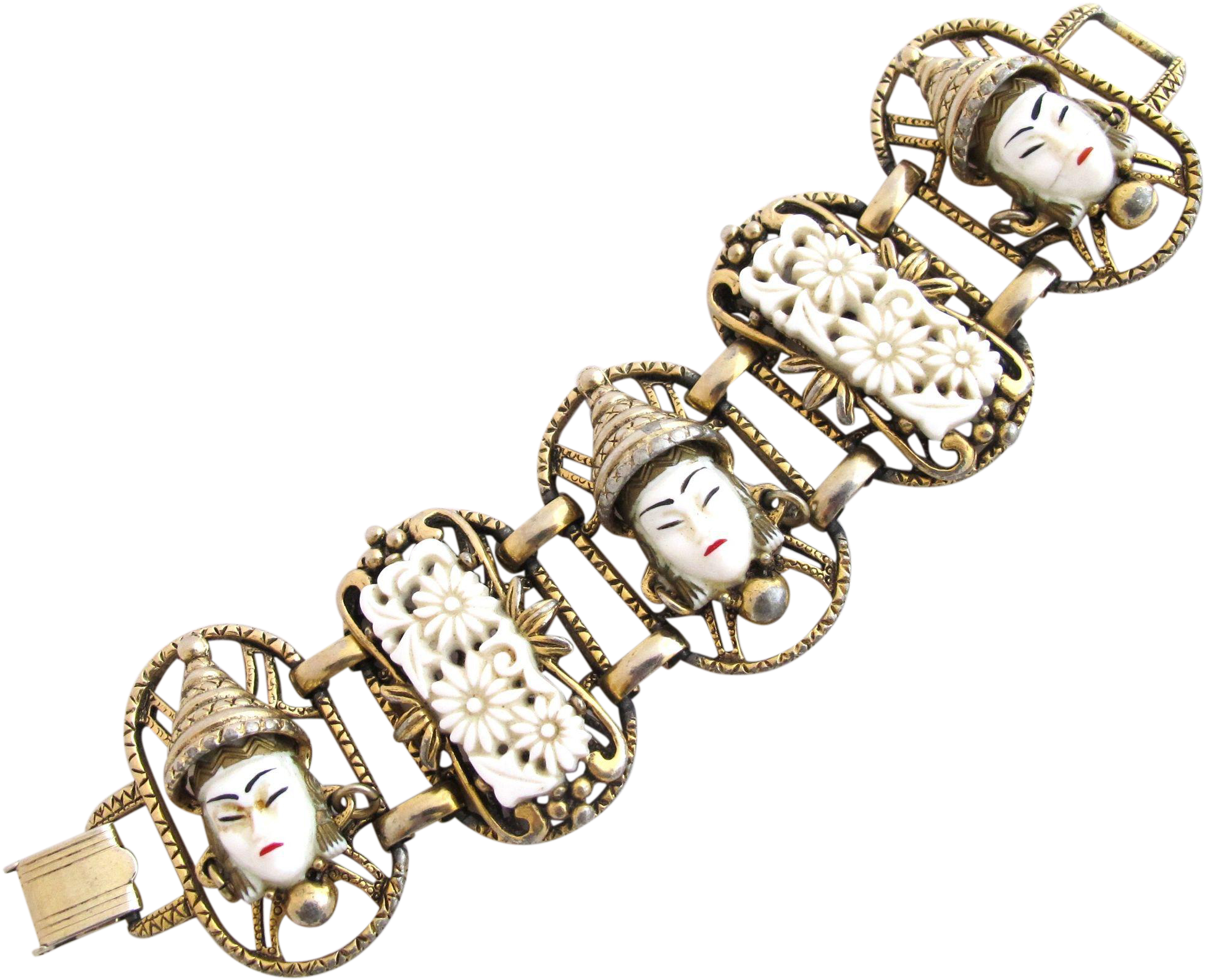 Selro White Okina Noh Mask Gold Tone Choker Necklace Clipart (1951x1951), Png Download