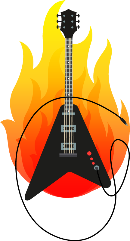Electric Guitar Sticker With Flame Clipart (459x800), Png Download
