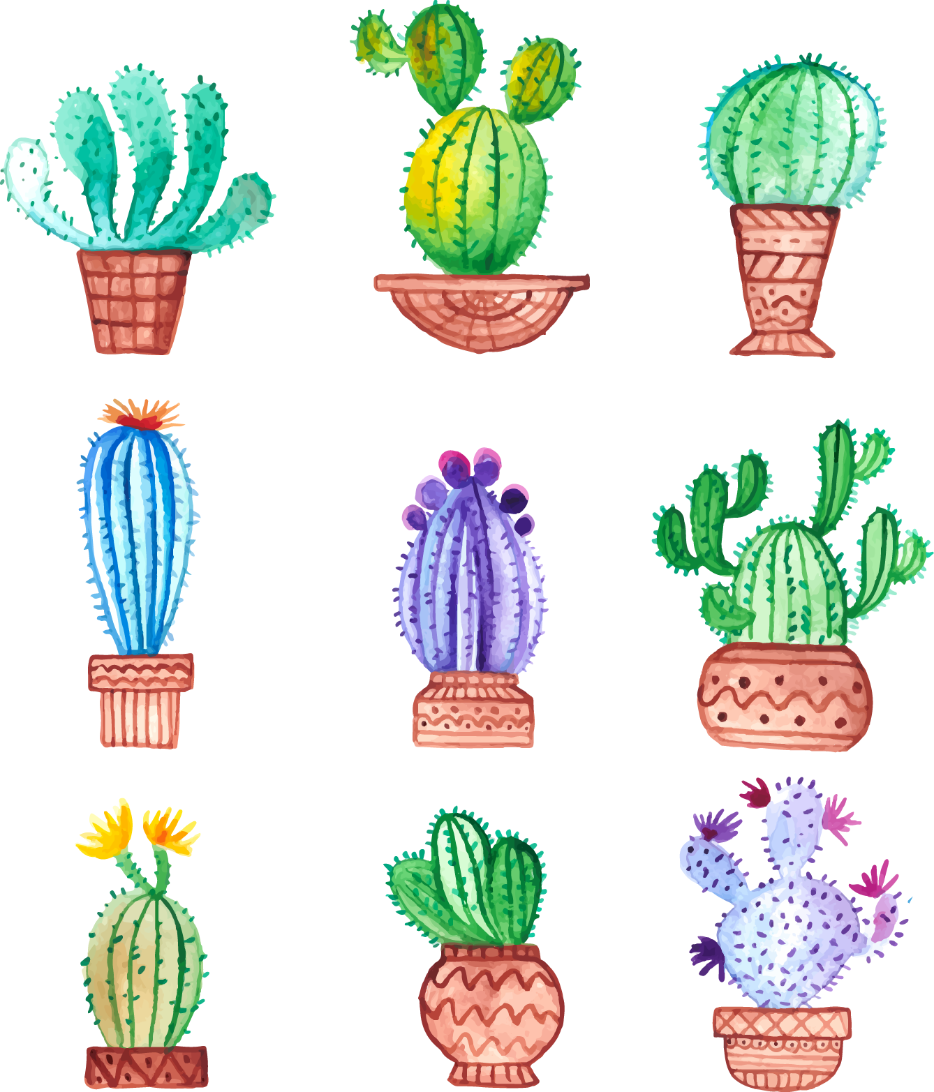 Graphic Library Download Cactaceae Painting Drawing Clipart (1338x1565), Png Download