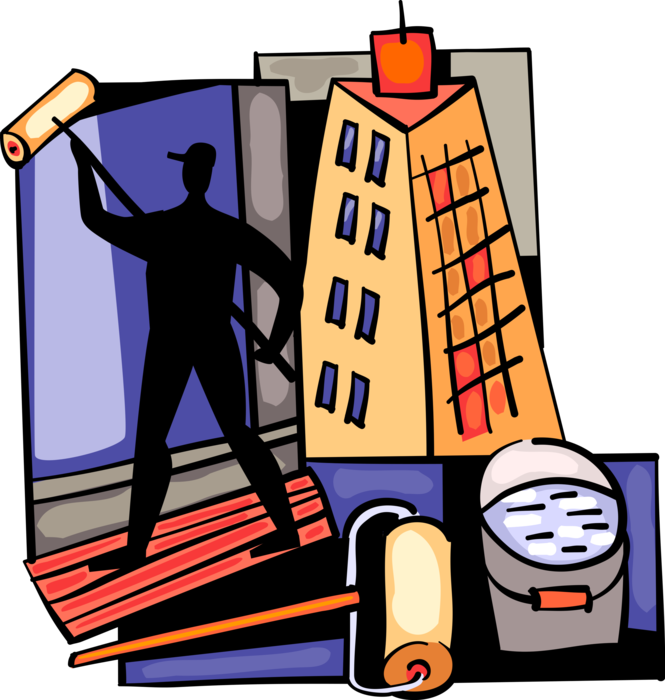 Professional Painter Paints With Paint Roller - Renovation Cartoon Transparent Background Clipart (665x700), Png Download