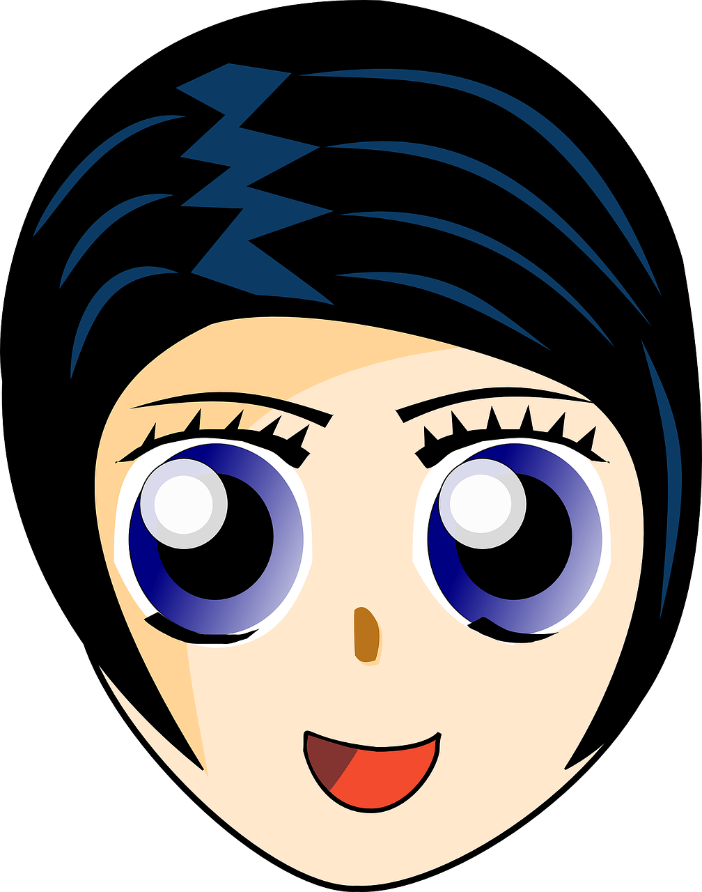 Cartoon Blue Eyes Black Hair Clipart (638x800), Png Download