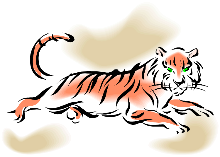 Leaping Tiger - Tiger Cartoon Laying Down Clipart (750x536), Png Download