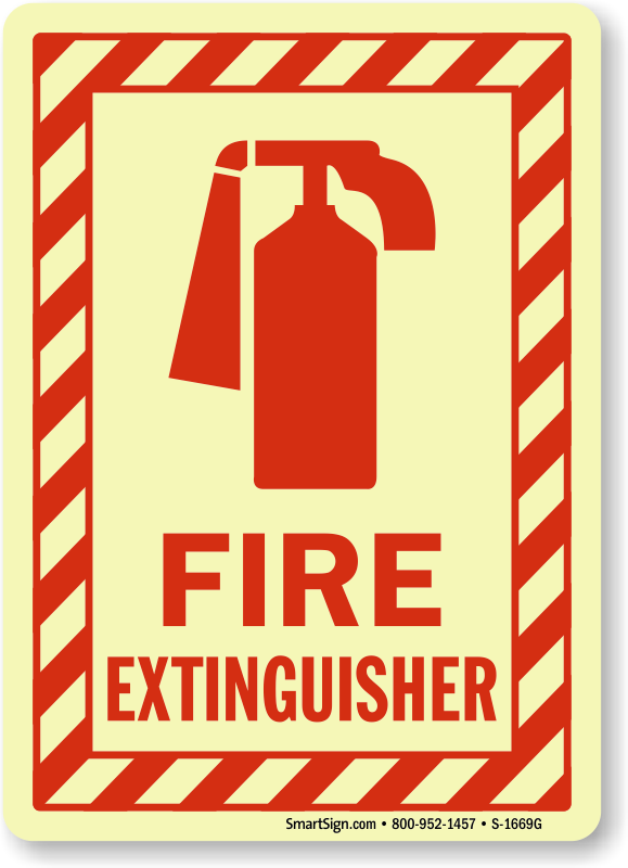 Glow In The Dark Fire Extinguisher Striped Border Sign Clipart (579x800), Png Download