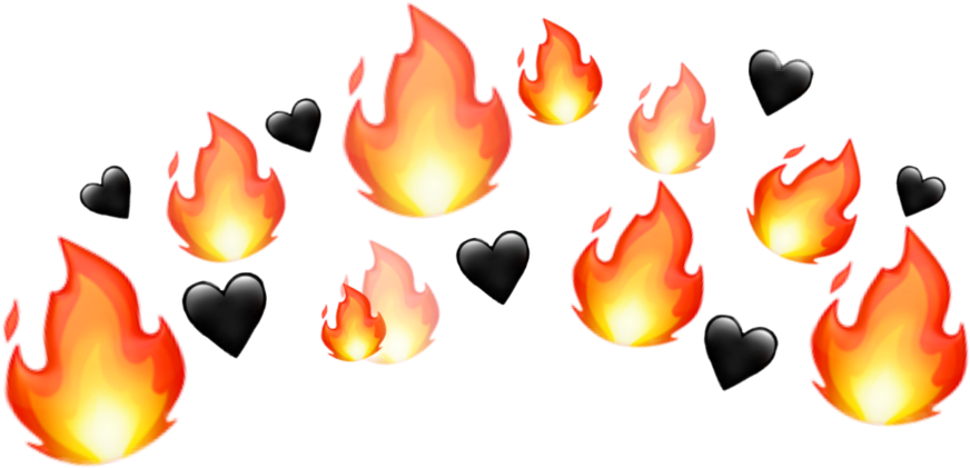 Emoji Headcrown Fire Flames Heart Black Clipart (1024x1024), Png Download