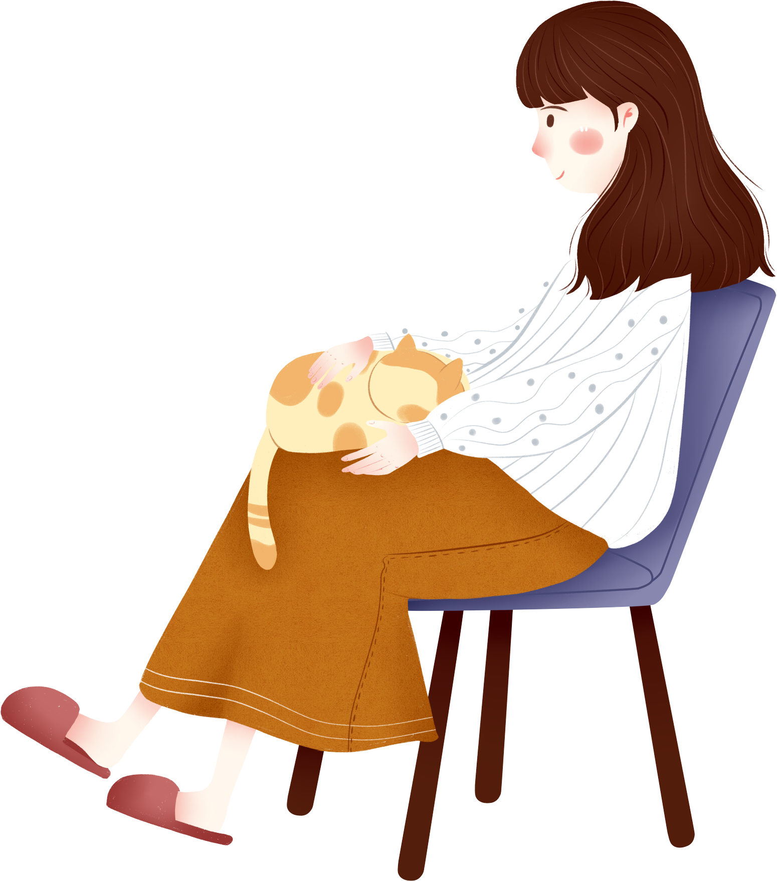 Handgemaltes Literarisches Mädchen Charakter Katze Clipart (2000x2000), Png Download