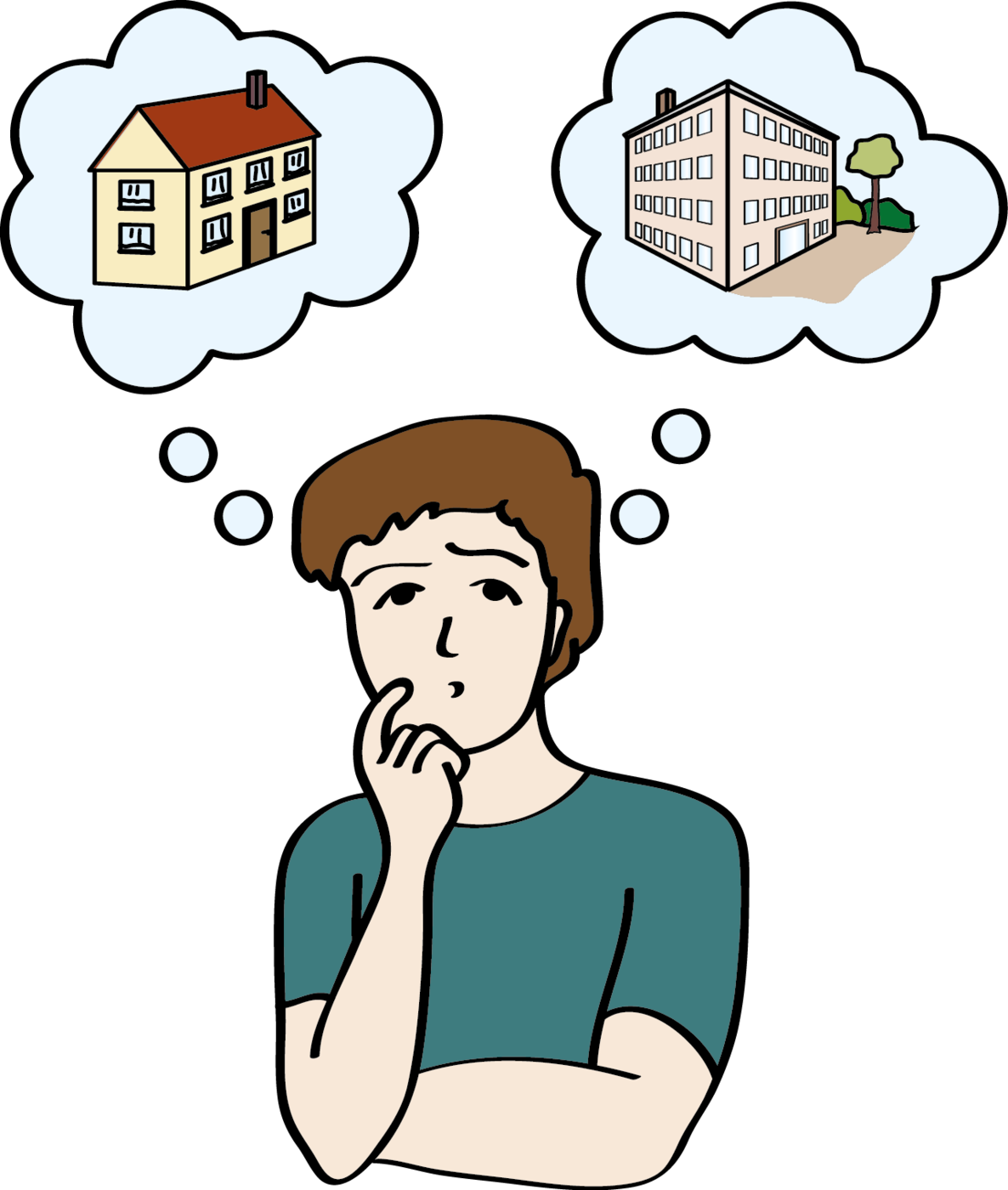 Ein Mann Denkt Darüber Nach Wie Er Gern Wohnen Möchte Clipart (1186x1400), Png Download