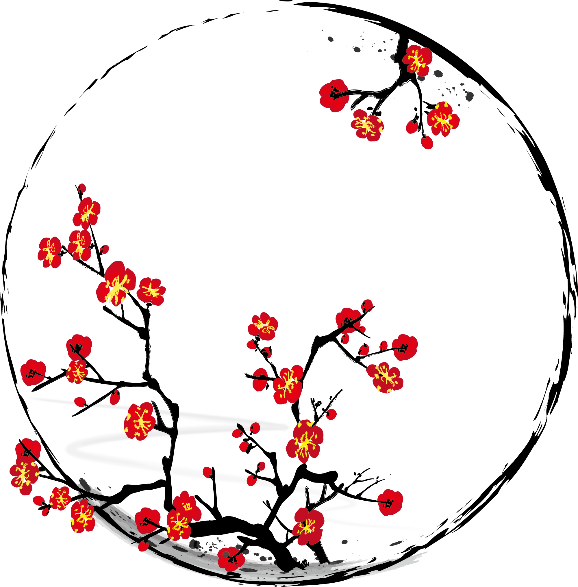 Peint À La Main Style Chinois Encre Fleur Image Png Clipart (2000x2032), Png Download