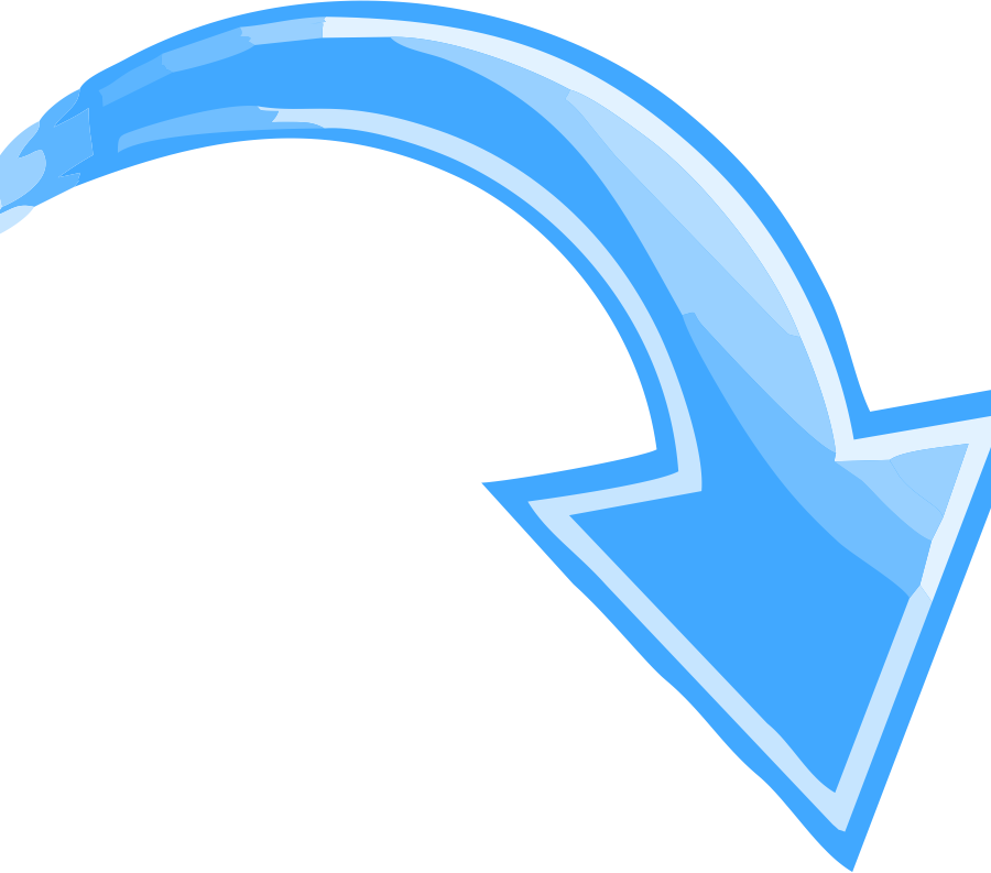 Blue Curved Arrow Pointing Down Right Clipart (900x793), Png Download