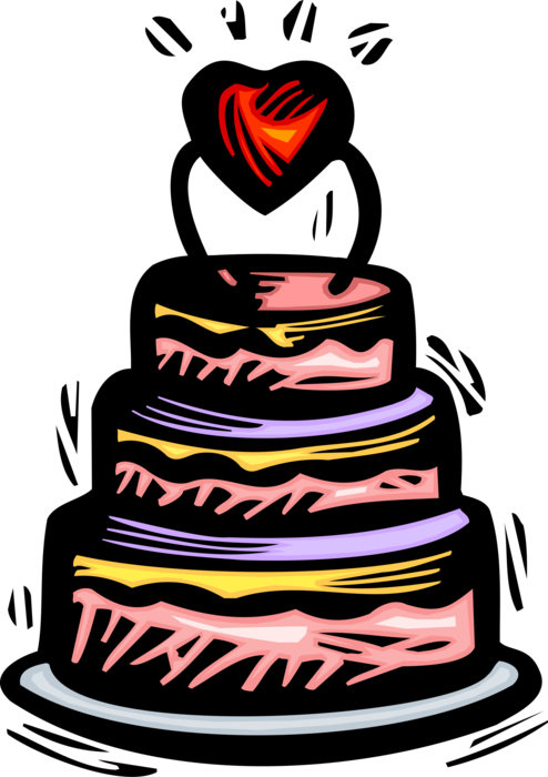 Vector Illustration Of Wedding Cake Traditional Cake Clipart (494x700), Png Download