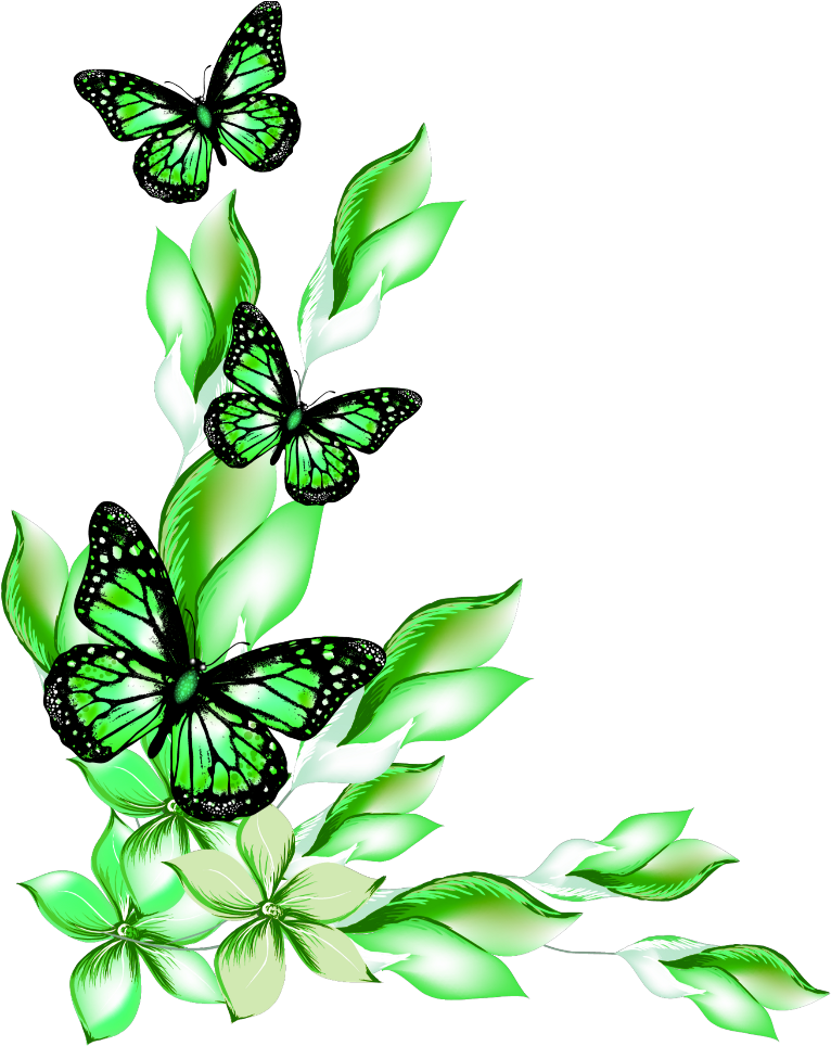 Mq Green Flowers Flower Butterfly Butterflys Clipart (1024x1024), Png Download