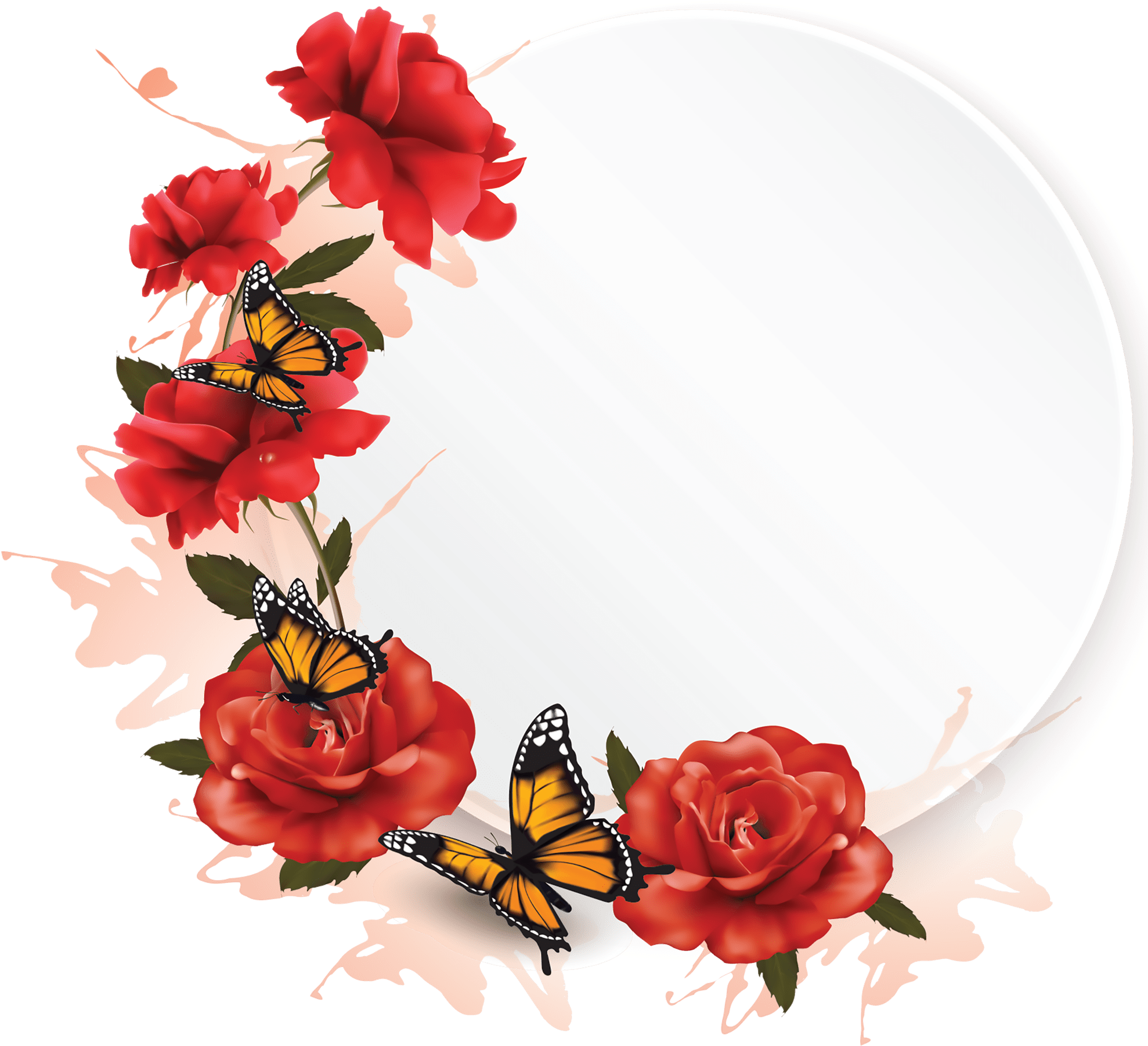 Circular Butterfly And Rose Frame Clipart (2000x1900), Png Download