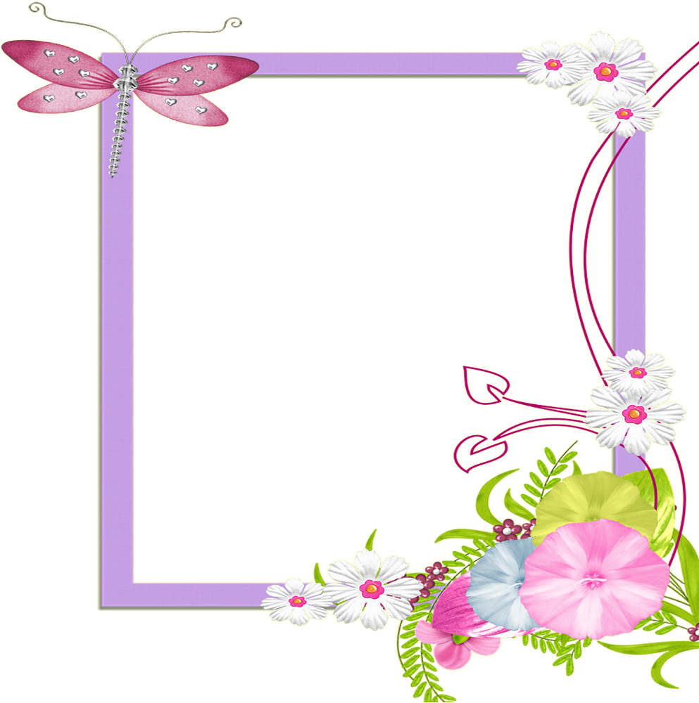Mq Purple Flowers Frame Frames Border Borders Clipart (1024x1024), Png Download