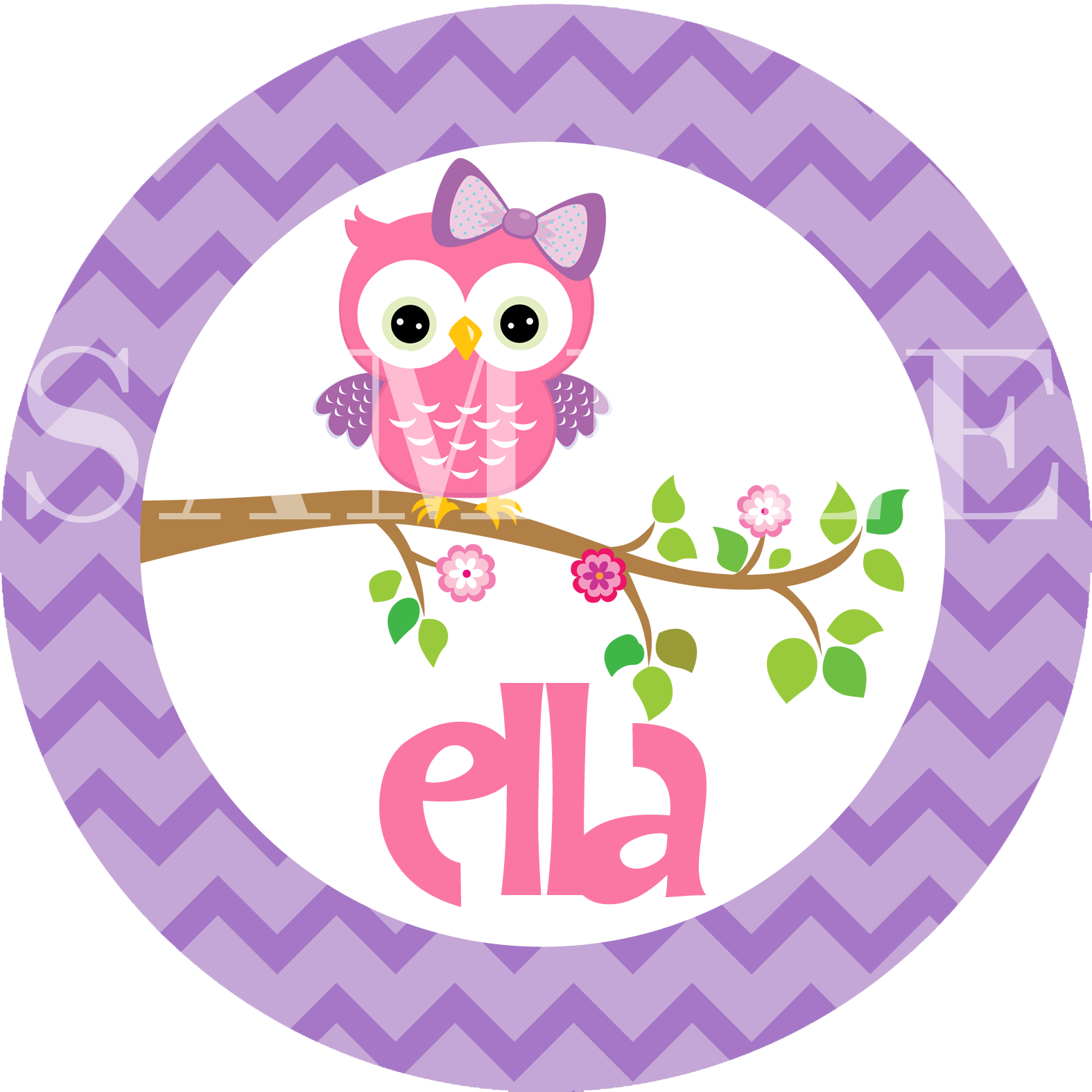 Cute Pink Purple Owl Melamine Personalized Plate Clipart (1575x1575), Png Download